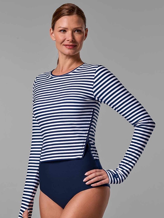 Coolibar Tops - Coolibar Bayfront Rash Guard Top Striped UPF 50+ Active Built in Bra